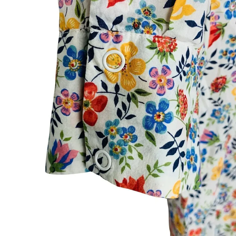 Calypso St. Barths Scandi Floral Cotton Short Sleeve Blouse Size XS